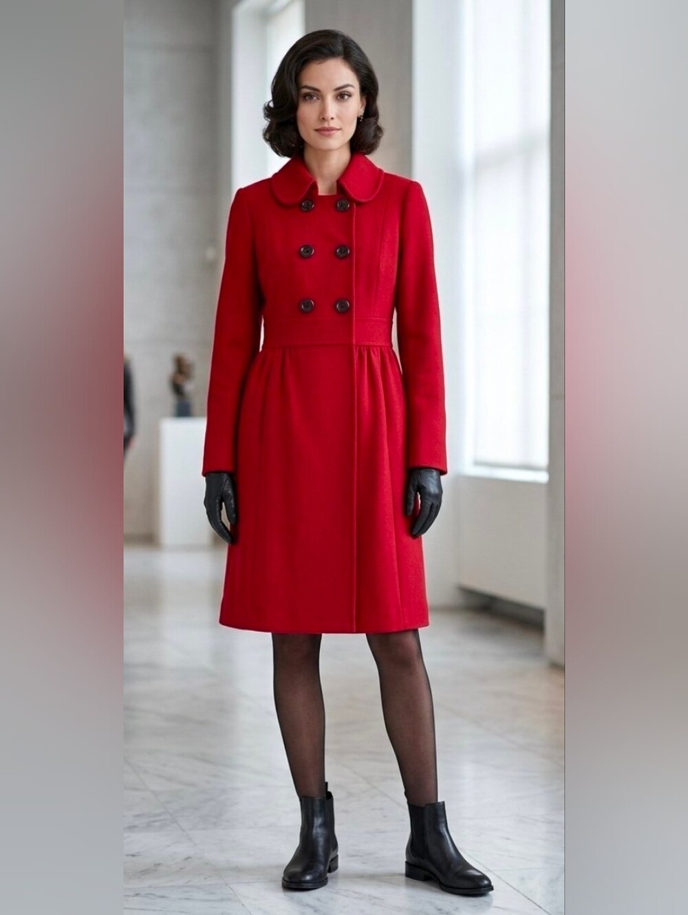 Antonio Melani Red Wool Blend Double Breasted Fit & Flare Coat Size 4
